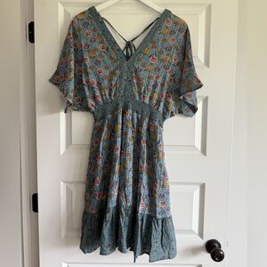 Easel Printed Smocked Waist Dress NWT
